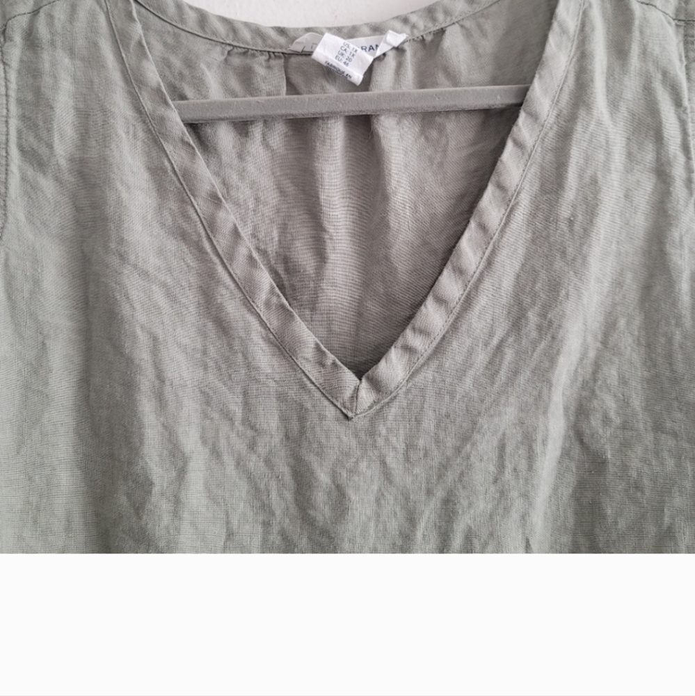 Lucky Brand 1X Sage Green Tiered Mini Dress Sleeveless 100% Linen